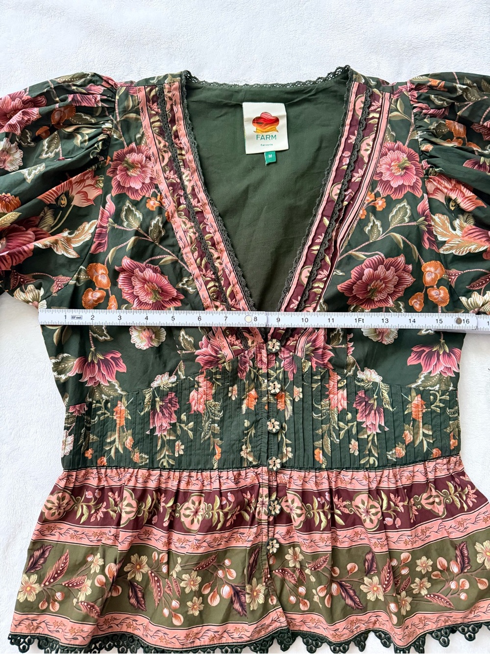 FARM Rio Flowering Garden Blouse 100% Cotton Beautiful Details Size M - Picture 8 of 13